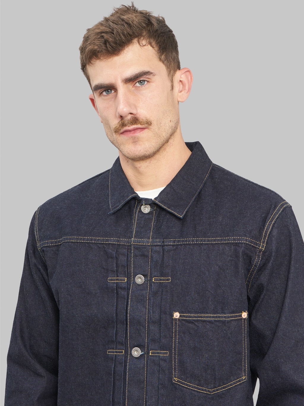 the flat head 12oz 40s selvedge denim jacket chest pocket