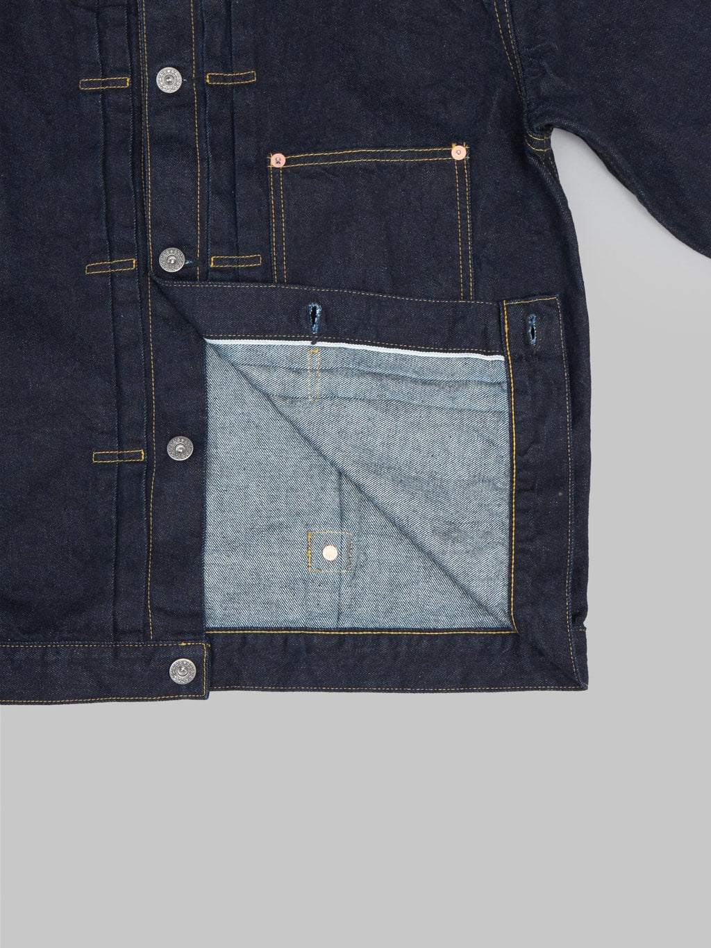 the flat head 12oz 40s selvedge denim jacket interior