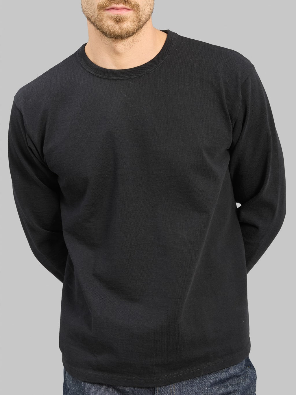 The Flat Head 20oz Loopwheel Long Sleeve TShirt Black chest