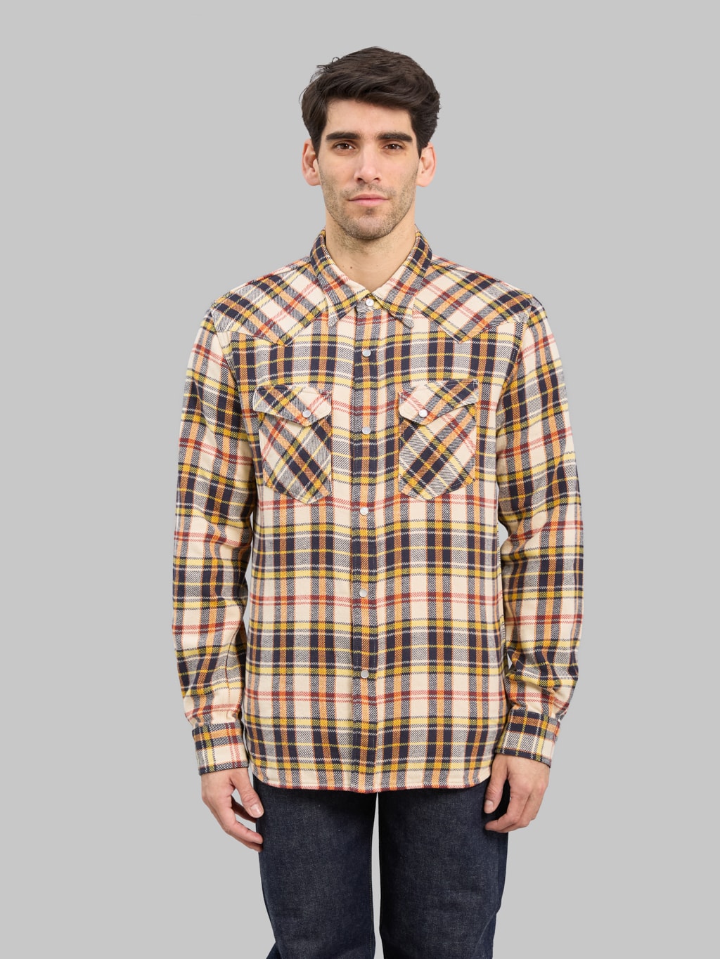 The Flat  Head Block Check Western Flannel Shirt Ivory/Black - Redcast Heritage Co.