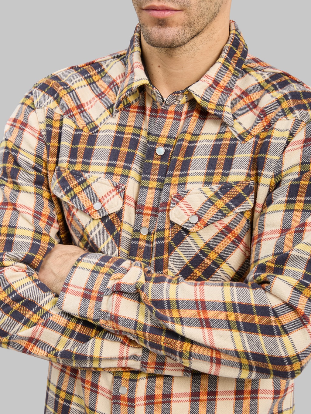 The Flat  Head Block Check Western Flannel Shirt Ivory/Black - Redcast Heritage Co.