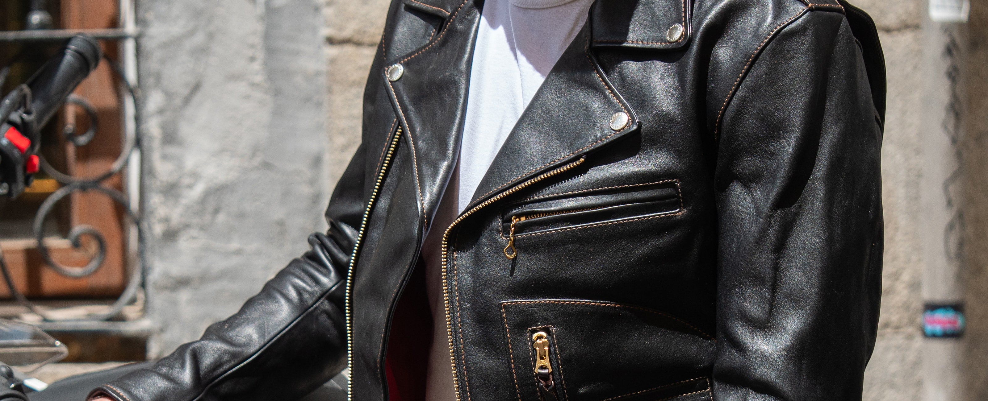 the flat head horsehide double riders jacket