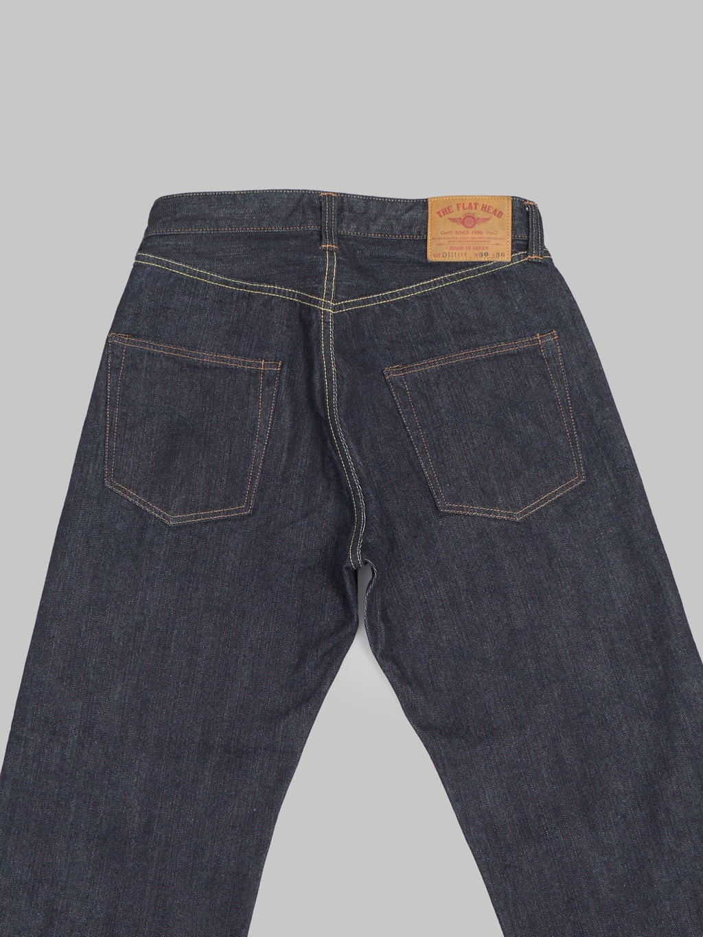 the flat head fn d111 wide straight selvedge denim jeans back pockets