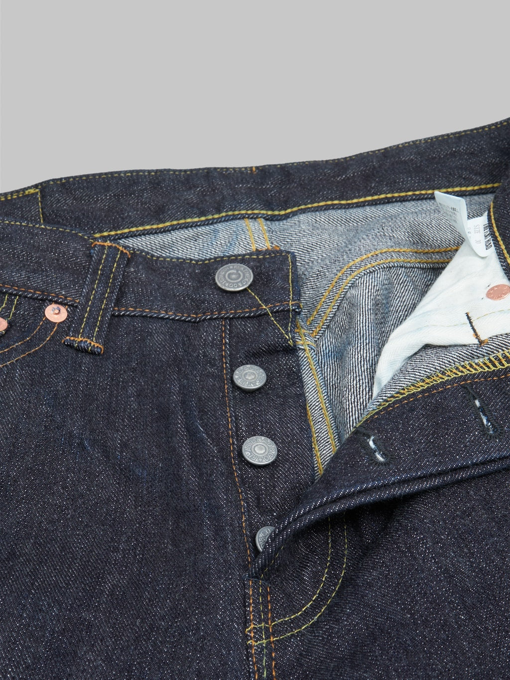 the flat head fn d111 wide straight selvedge denim jeans  buttons