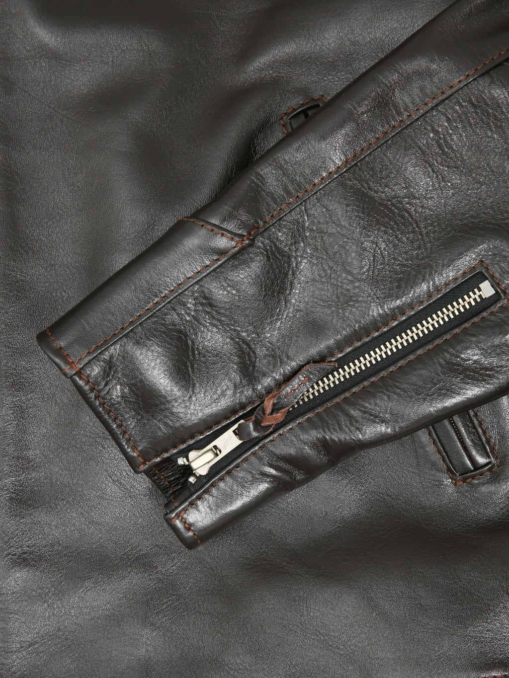 Flat Head FN-LJ-HS005 Horsehide Rider's Jacket Seal Brown cuff