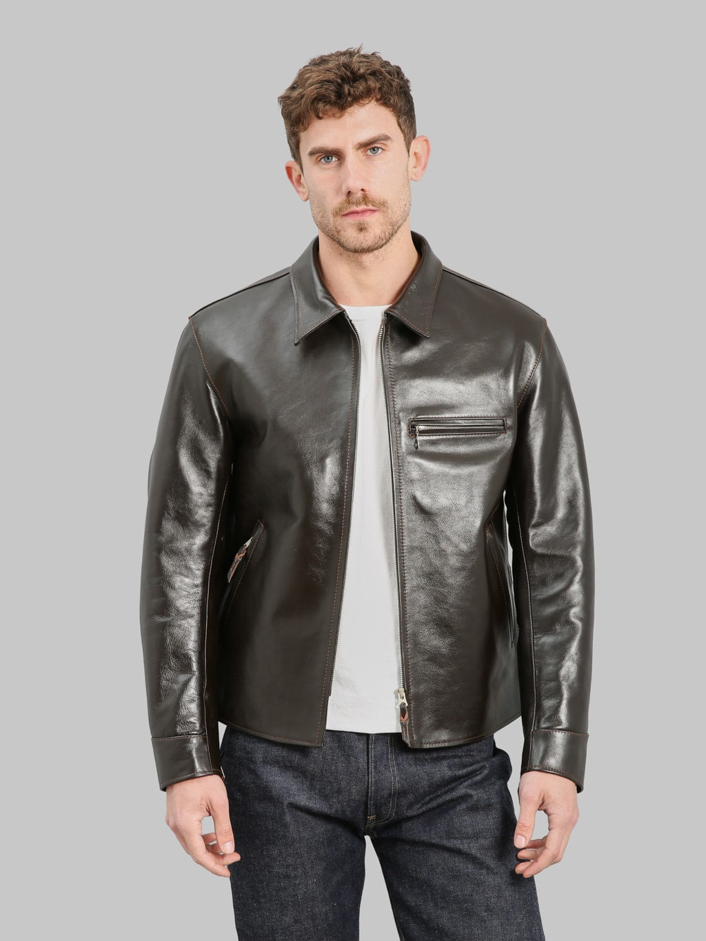 Flat Head FN-LJ-HS005 Horsehide Rider's Jacket Seal Brown styled