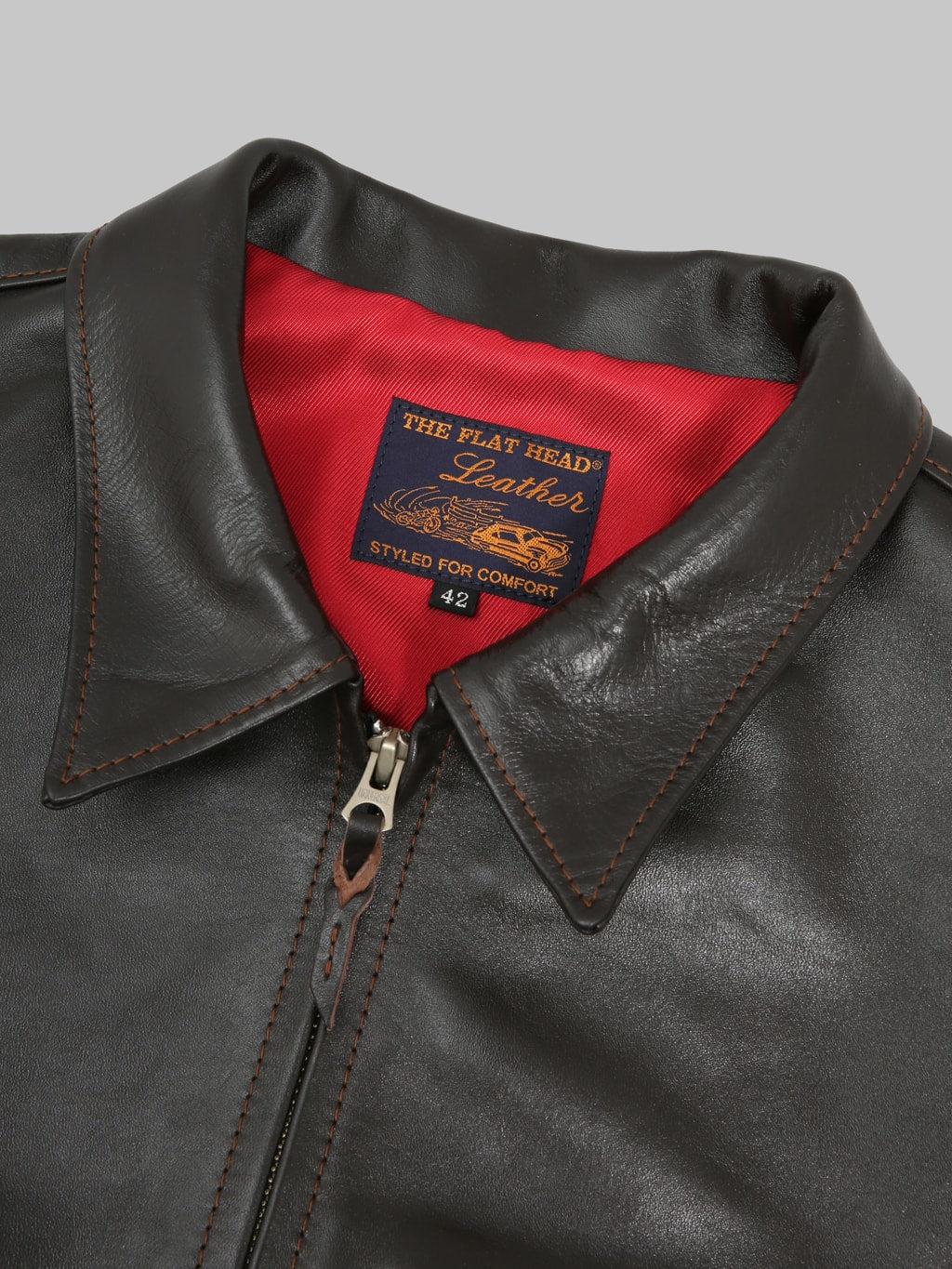 Flat Head FN-LJ-HS005 Horsehide Rider's Jacket Seal Brown label
