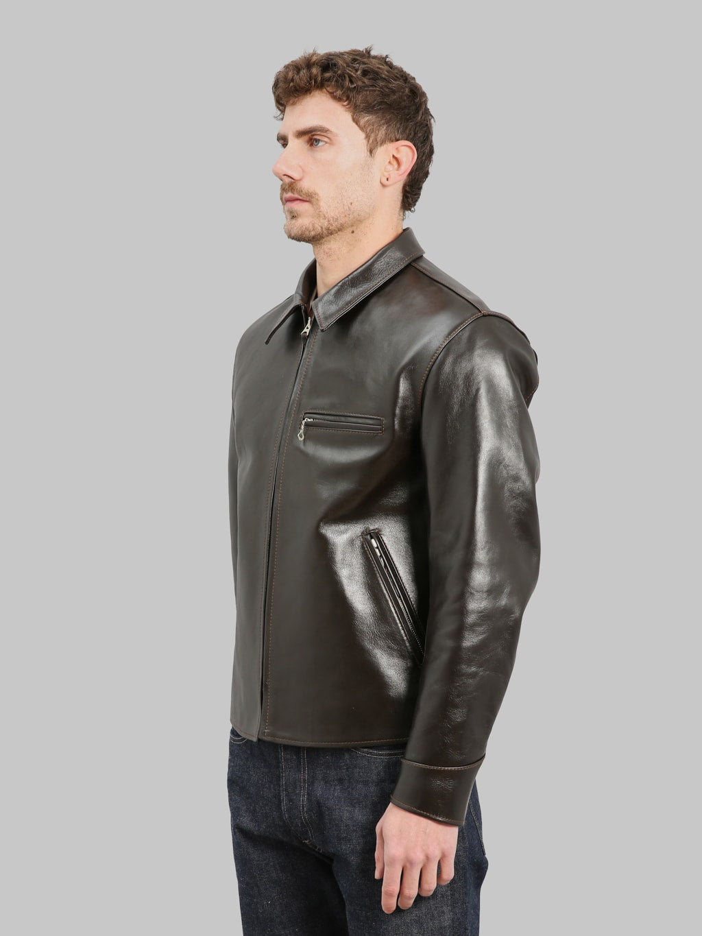 Flat Head FN-LJ-HS005 Horsehide Rider's Jacket Seal Brown side