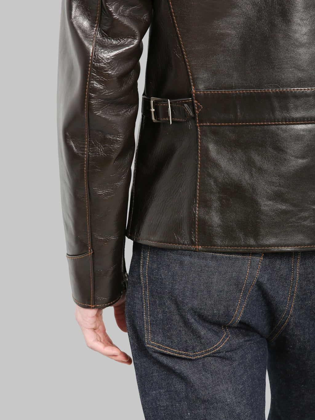 Flat Head FN-LJ-HS005 Horsehide Rider's Jacket Seal Brown waist