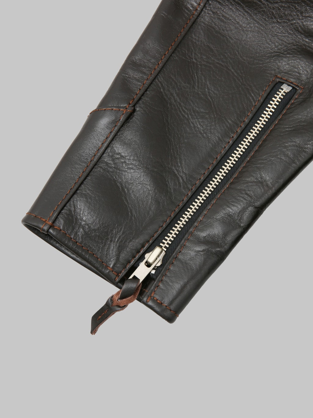 Flat Head FN-LJ-HS005 Horsehide Rider's Jacket Seal Brown cuff zipper