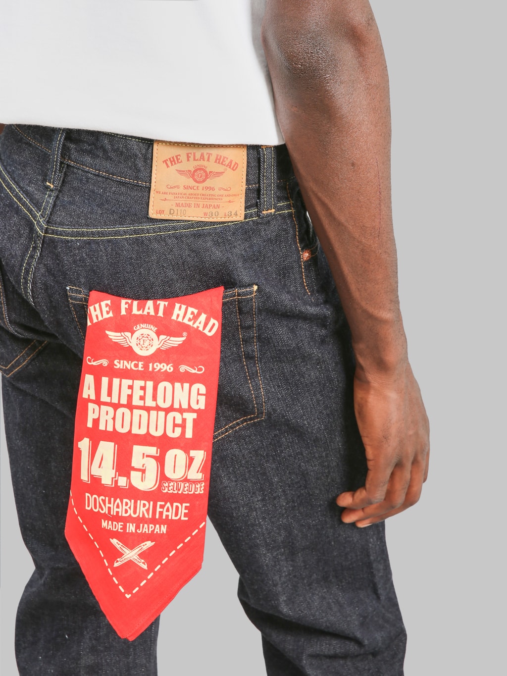 The Flat Head FND110 Left Hand Twill Straight Tapered Jeans bandana detail