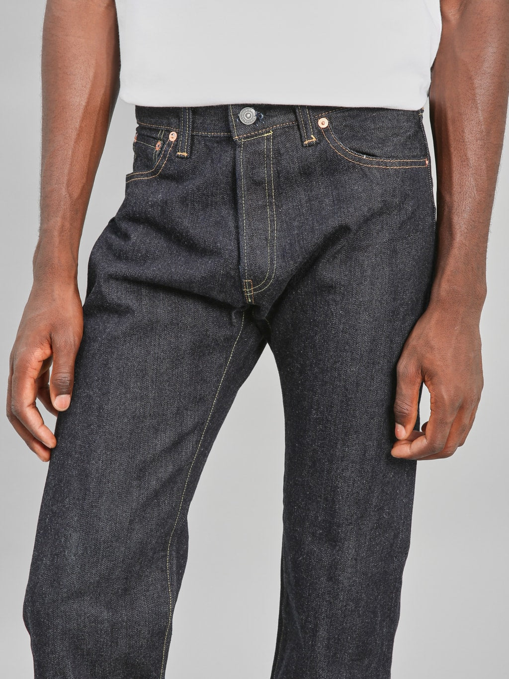 The Flat Head FND110 Left Hand Twill Straight Tapered Jeans waist