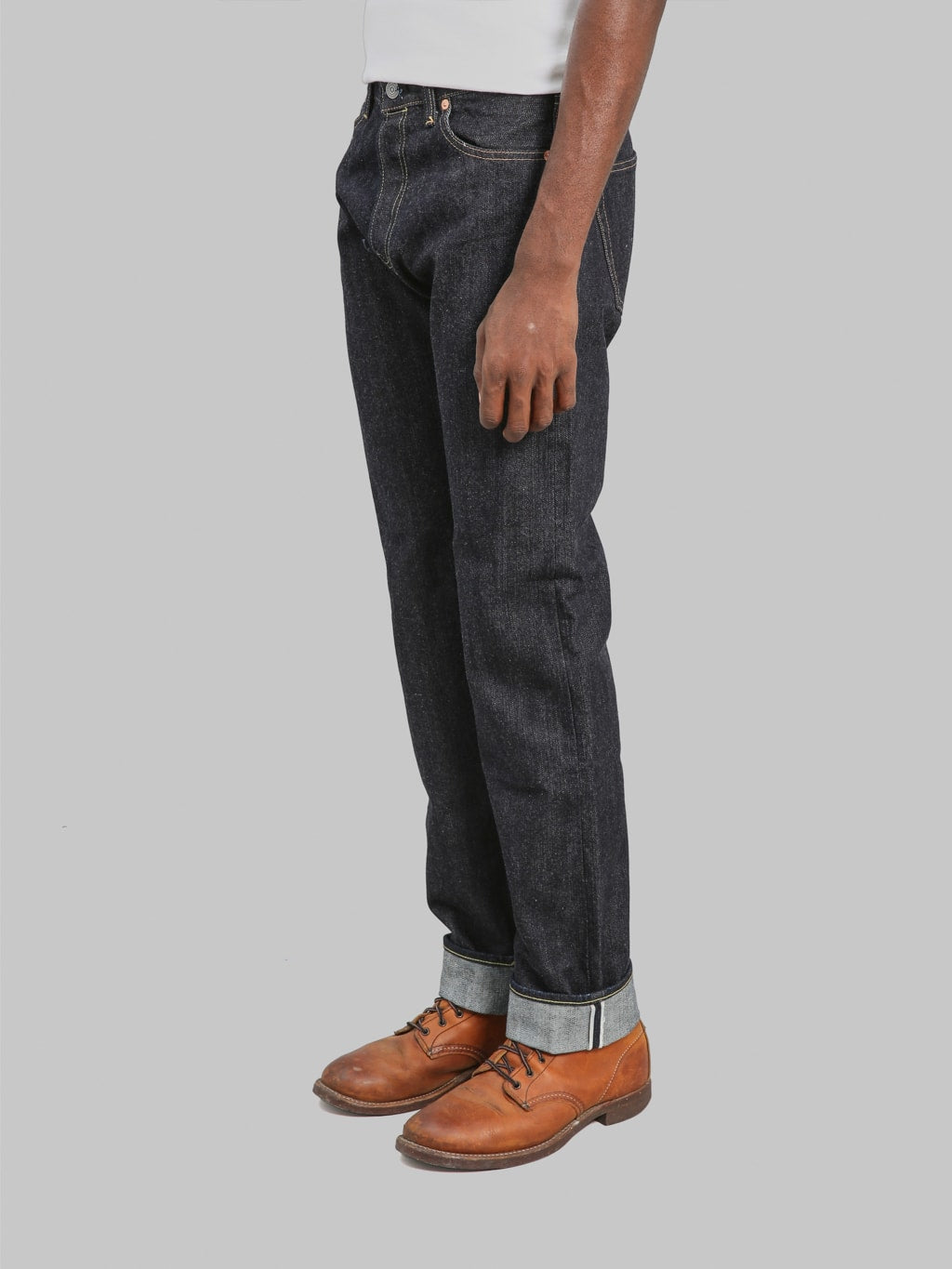 The Flat Head FND110 Left Hand Twill Straight Tapered Jeans side fit