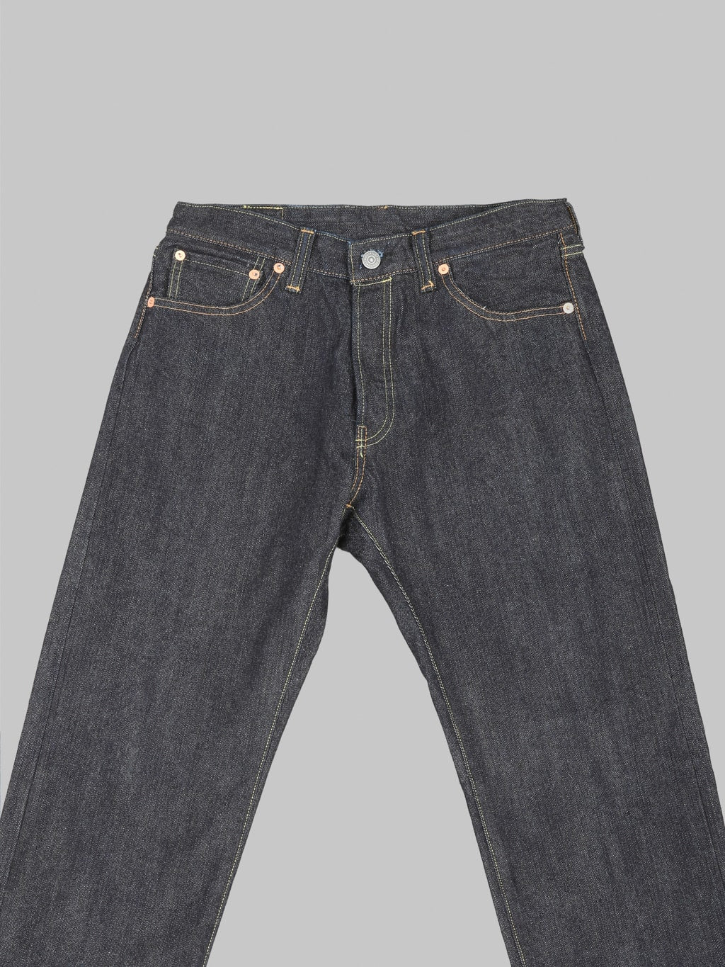 The Flat Head FND110 Left Hand Twill Straight Tapered Jeans front details