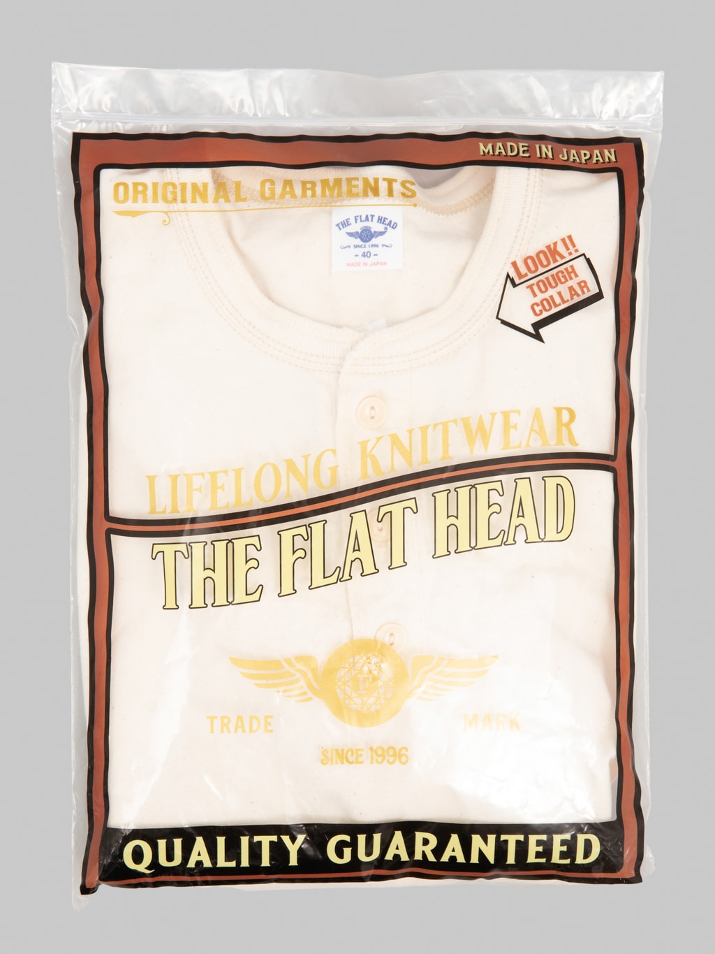 The Flat Head FN-TSH-003 Henley T-Shirt Natural