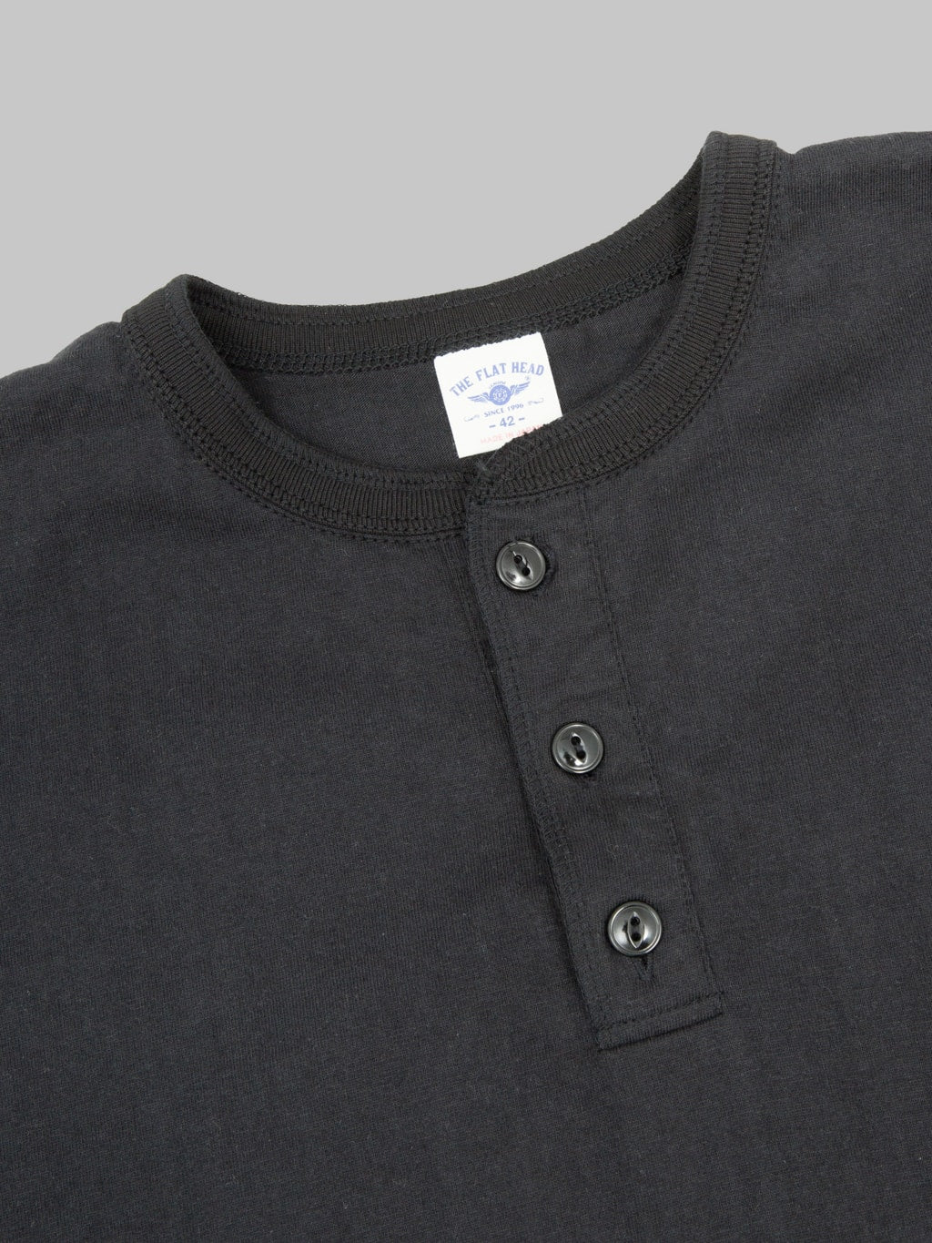 The Flat Head FN-TSH-003 Henley T-Shirt Black