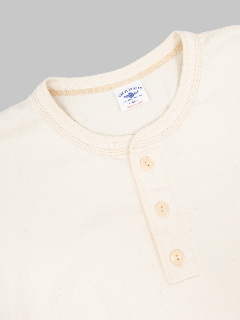 The Flat Head FN-TSH-003 Henley T-Shirt Natural