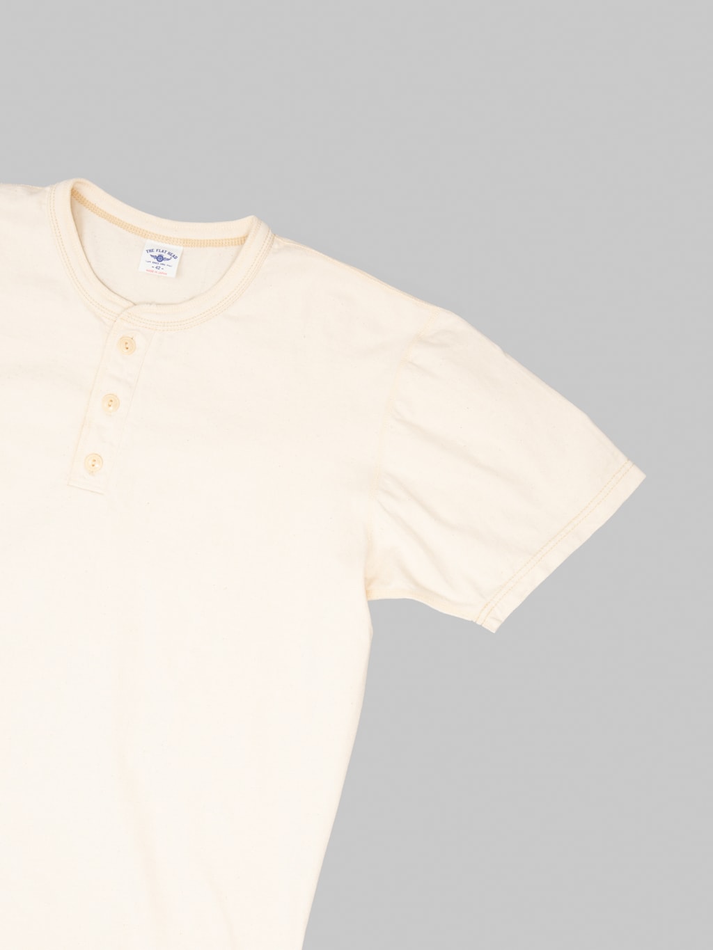 The Flat Head FN-TSH-003 Henley T-Shirt Natural