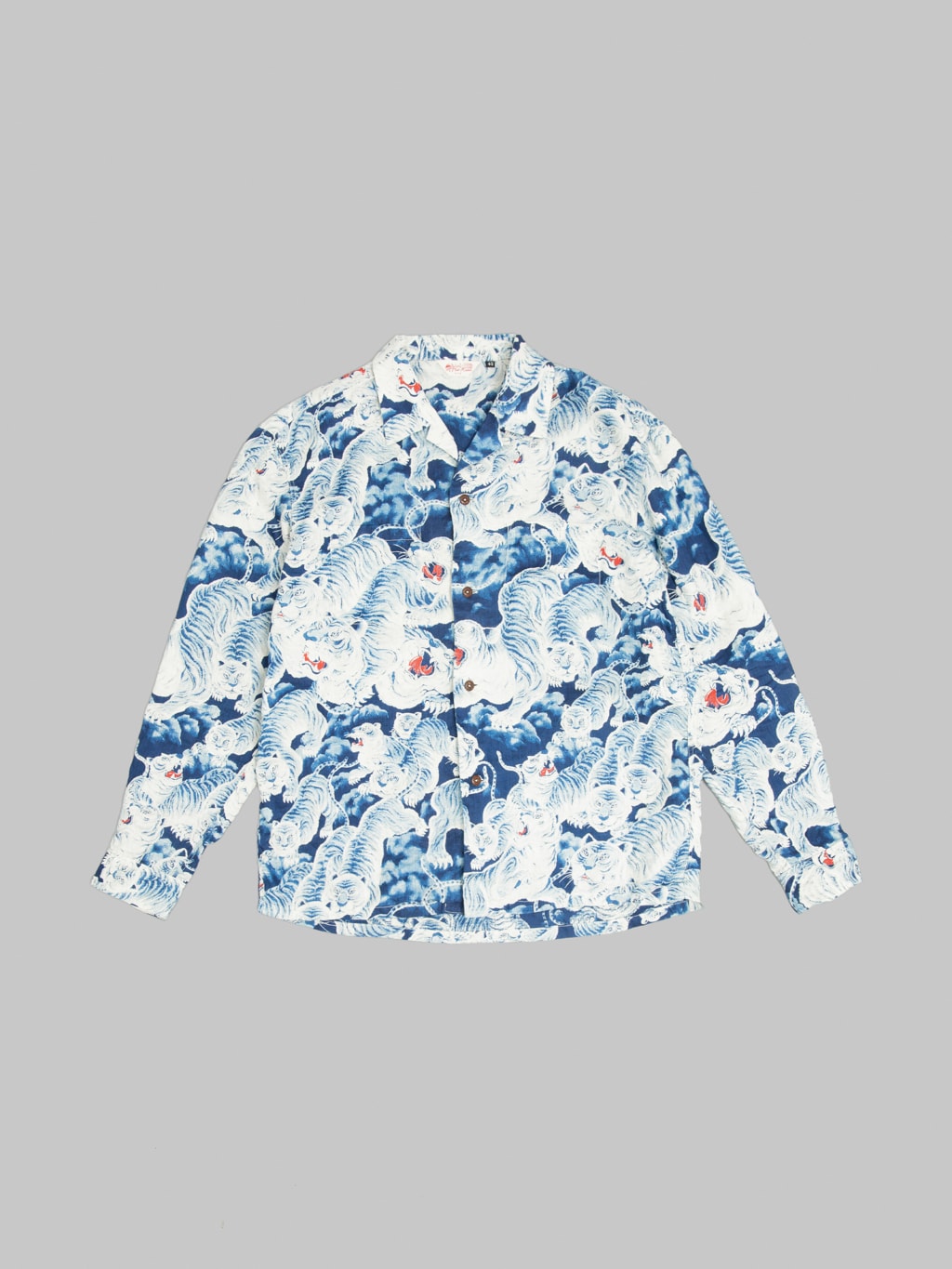 The Flat Head Hyaku Tora Hundred Tigers Linen Shirt Blue front