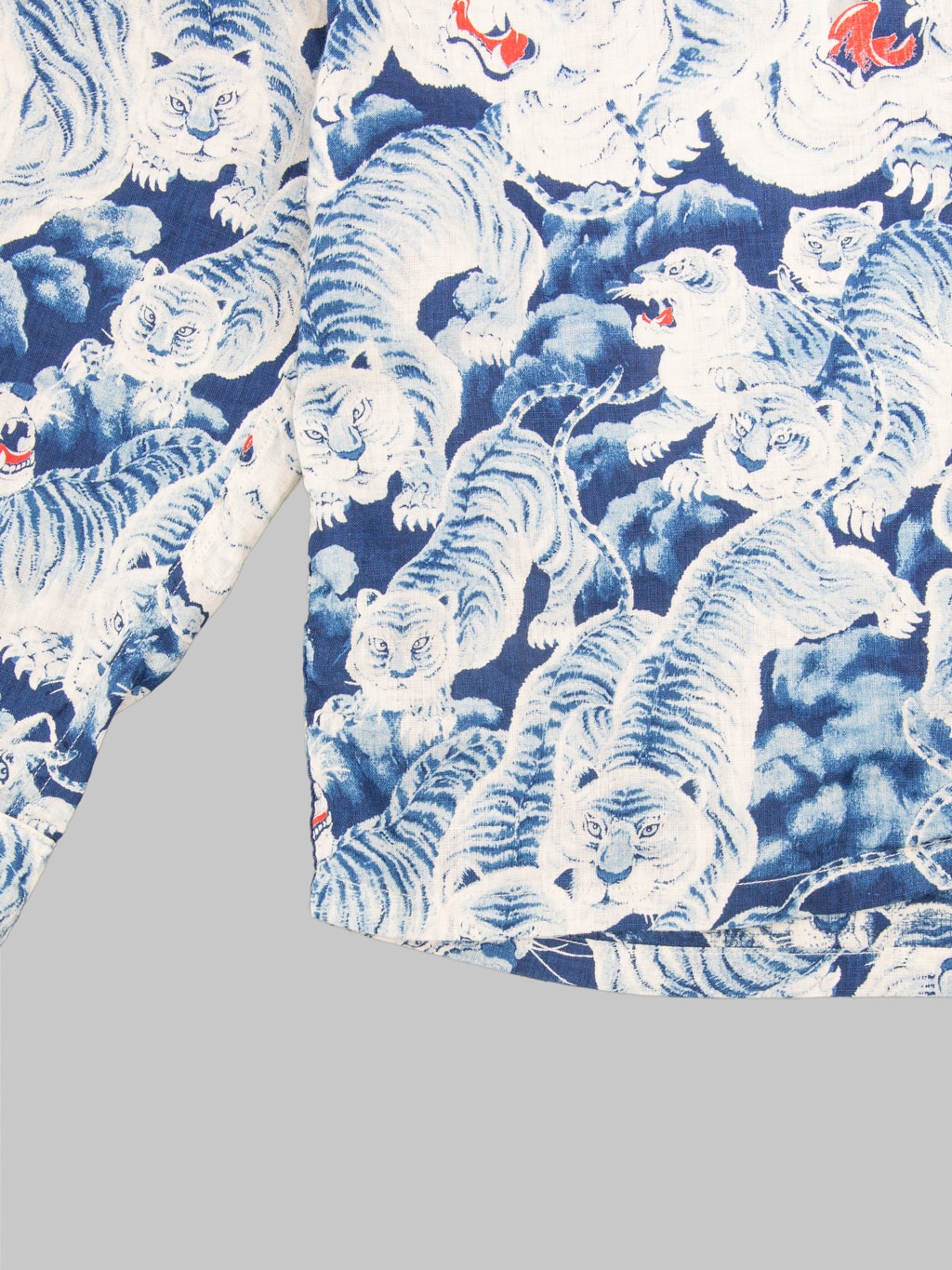 The Flat Head Hyaku Tora Hundred Tigers Linen Shirt Blue print