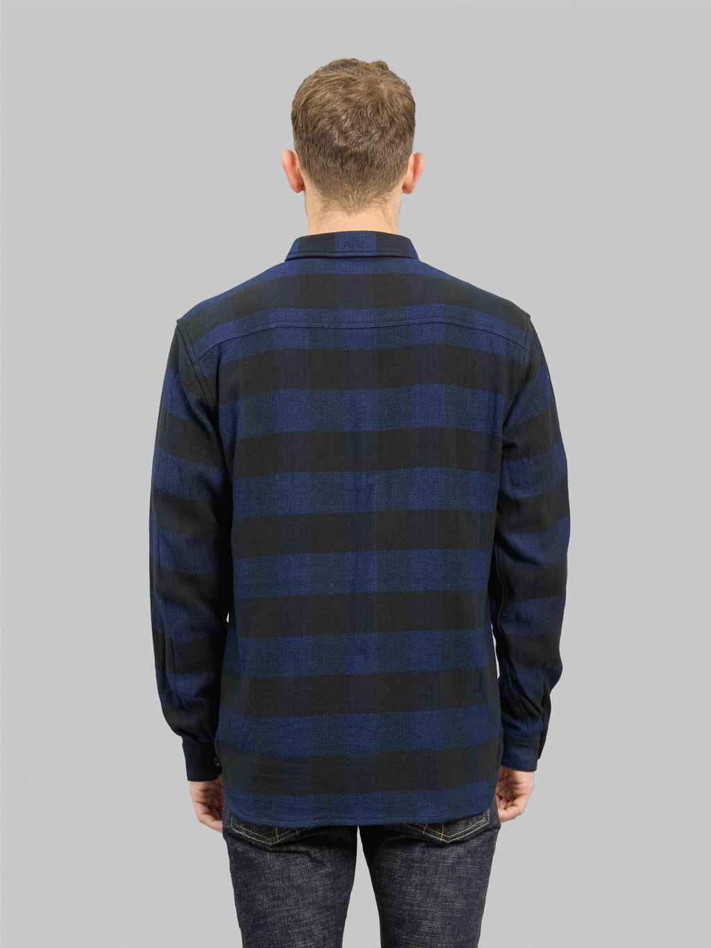 The Flat Head Indigo Block Check Flannel Shirt