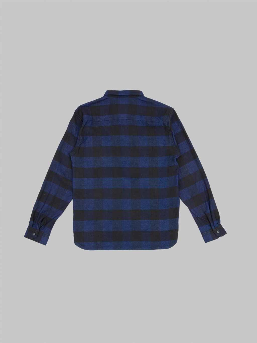 the flat head indigo block check flannel shirt back