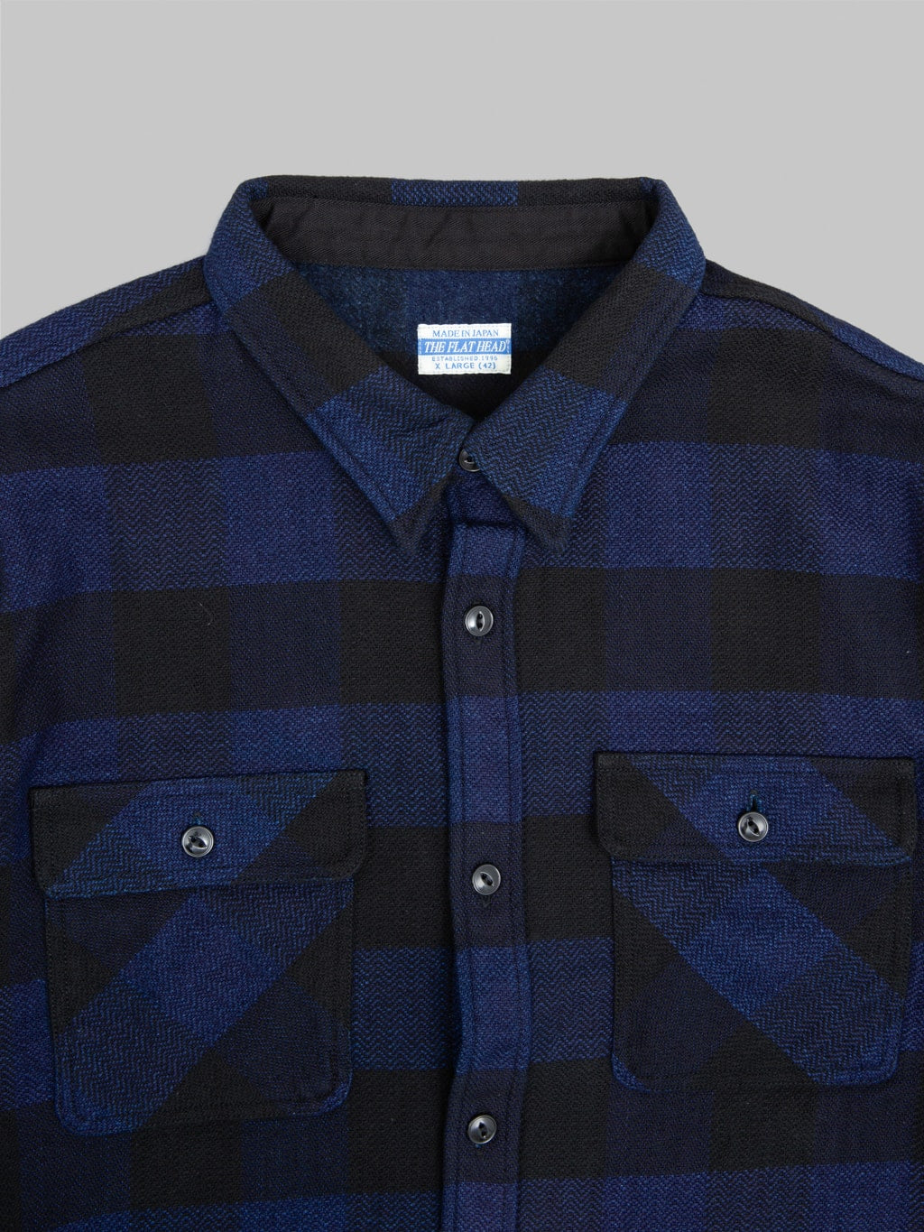 the flat head indigo block check flannel shirt  chest