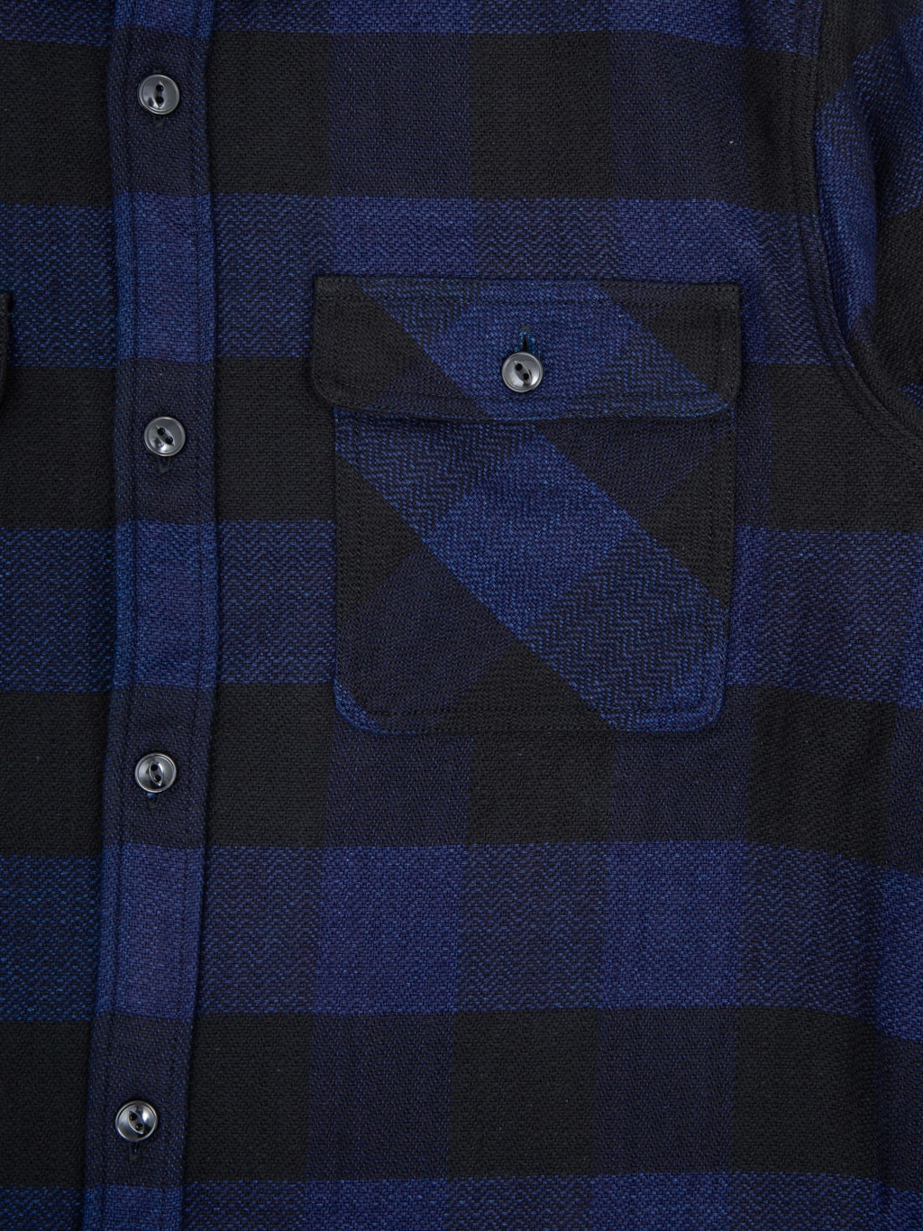 the flat head indigo block check flannel shirt  chest pocket