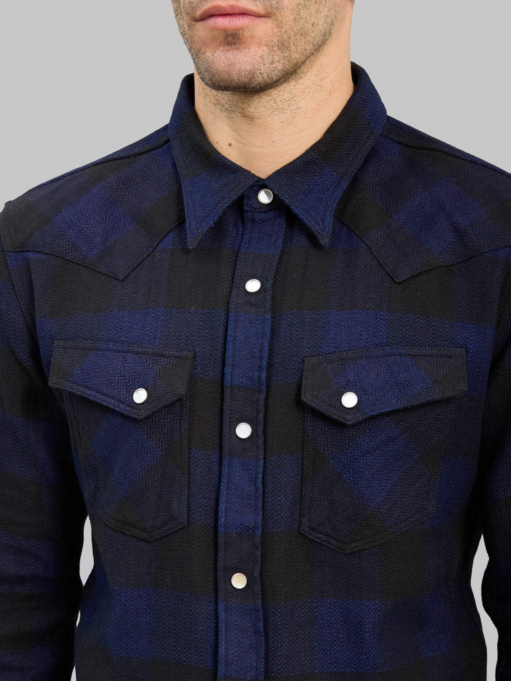 The Flat Head Indigo Block Check Western Shirt - Redcast Heritage Co.