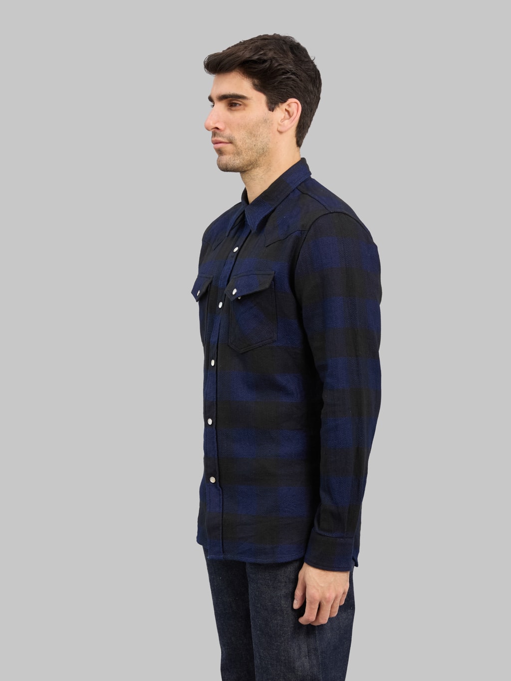The Flat Head Indigo Block Check Western Shirt - Redcast Heritage Co.