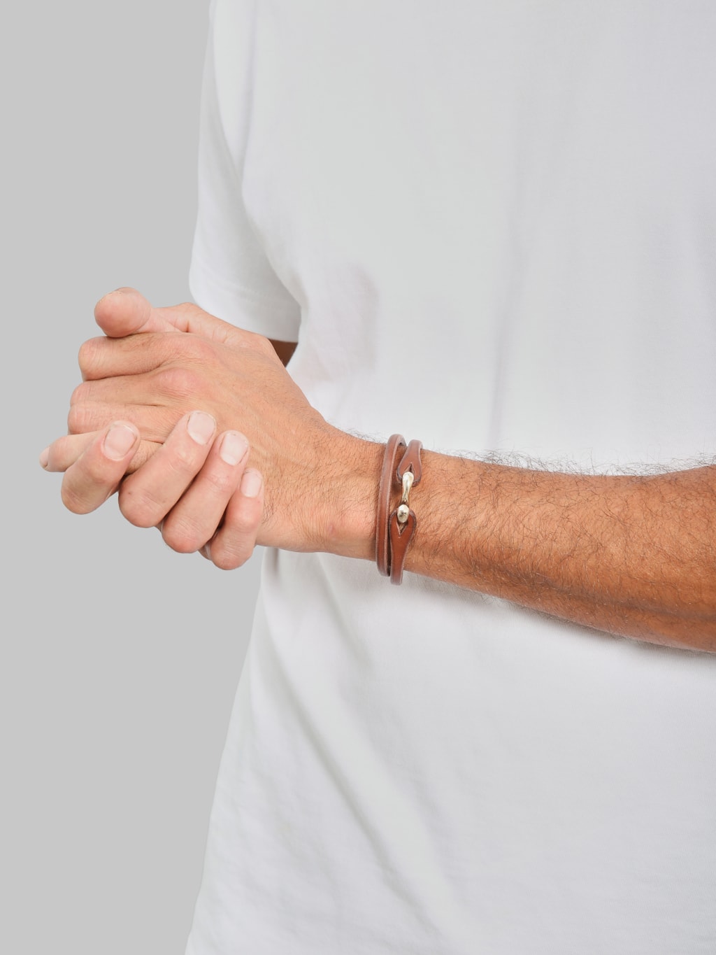 The Flat Head Leather & Silver Double Bracelet Brown