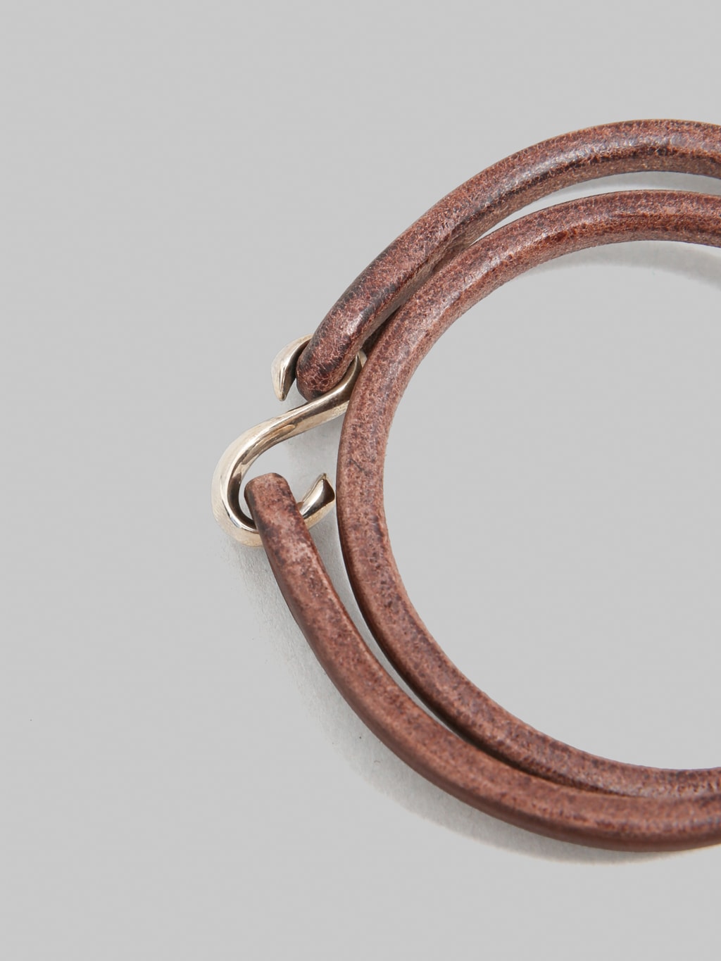 The Flat Head Leather & Silver Double Bracelet Brown