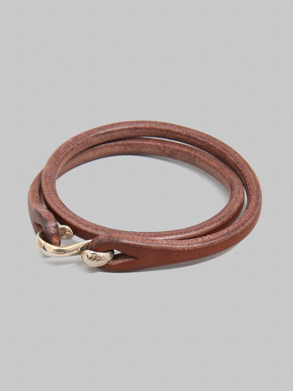 The Flat Head Leather & Silver Double Bracelet Brown