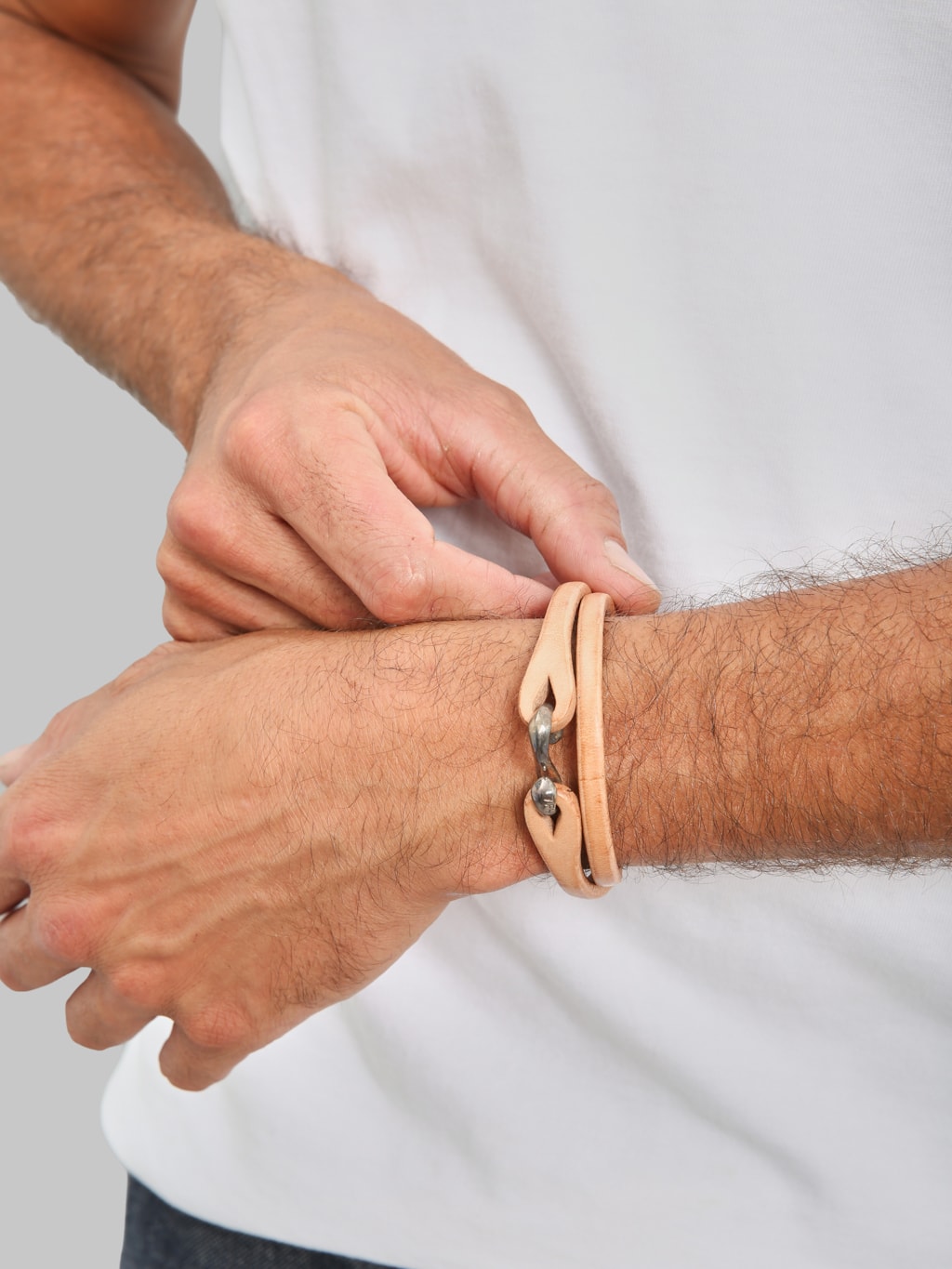 The Flat Head Leather & Silver Double Bracelet Tan