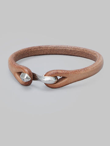 The Flat Head Leather & Silver Single Bracelet - Tan