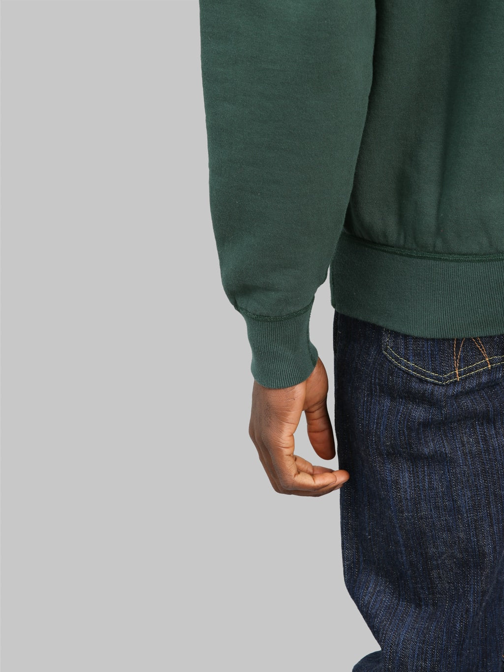 the flat head loopwheel crewneck sweatshirt engine green cuff