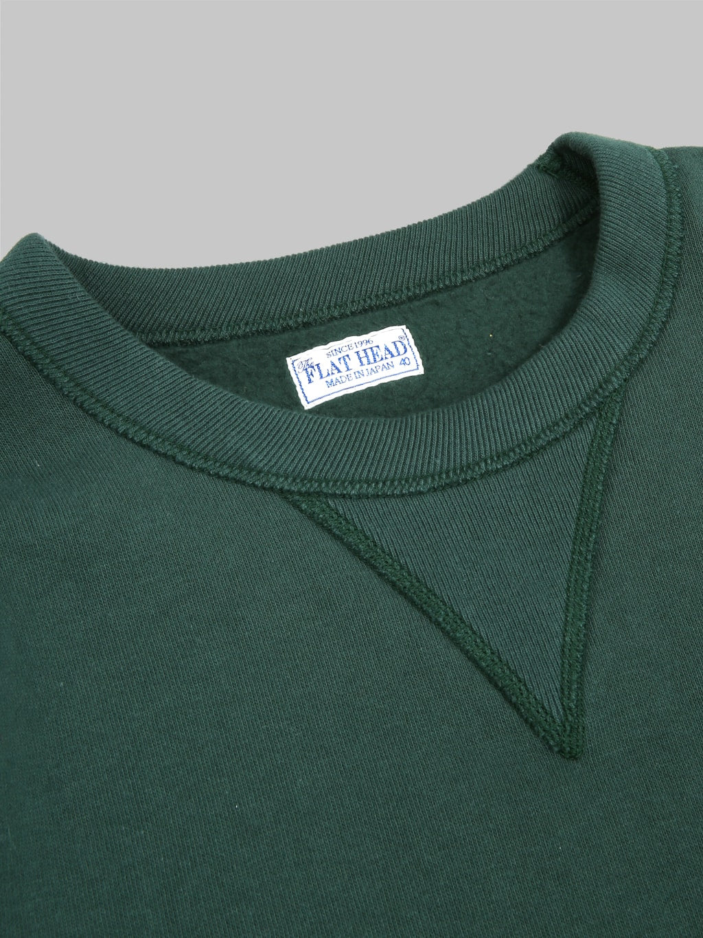 the flat head loopwheel crewneck sweatshirt engine green interior tag