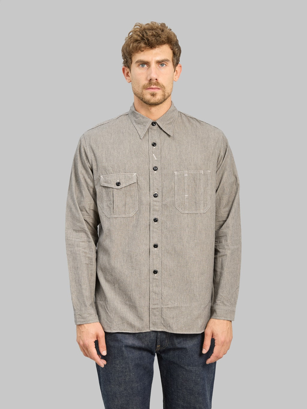 The Rite Stuff Railhead Engineer Selvedge Salt & Pepper Work Shirt Iron Grey