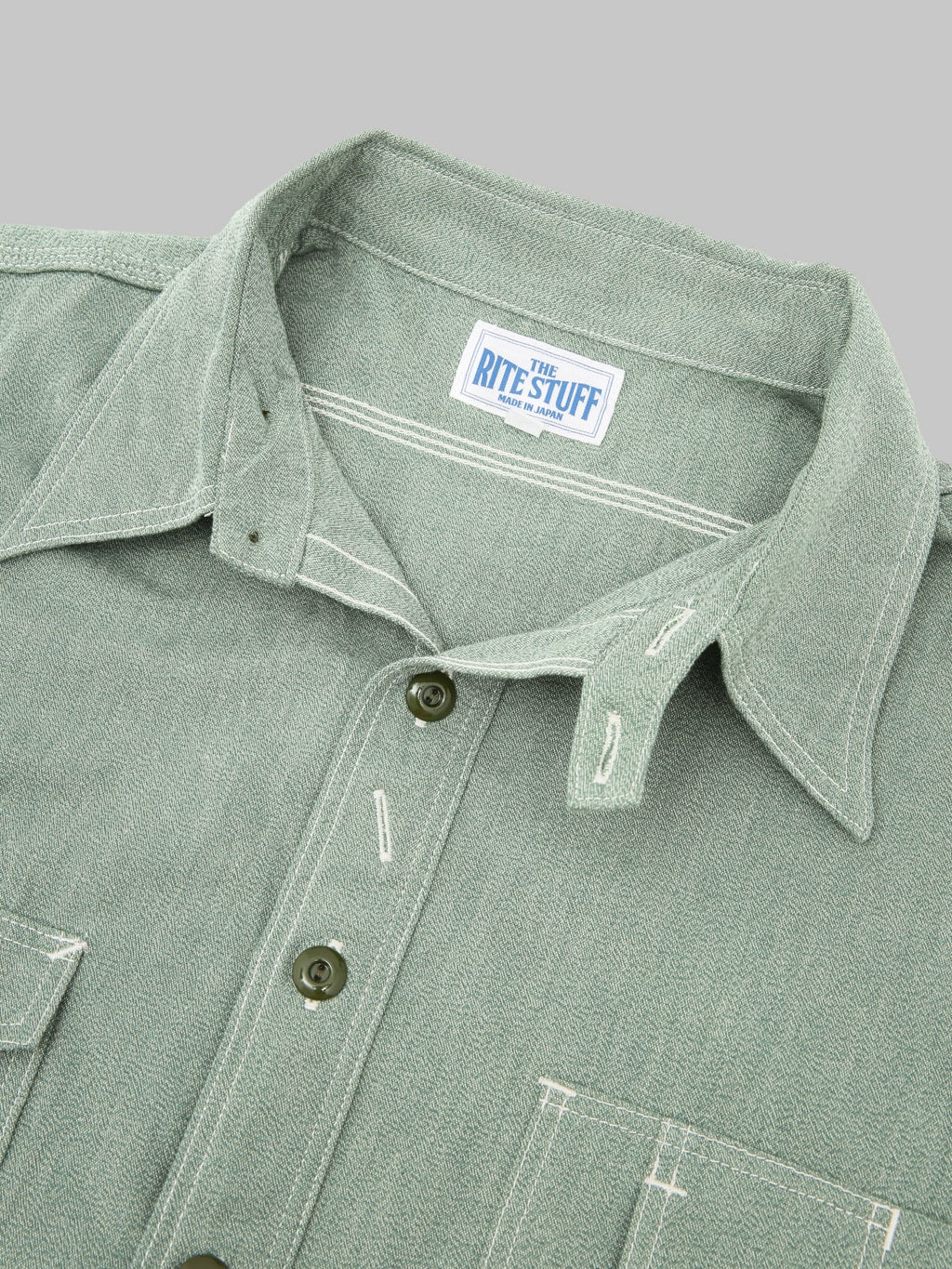 The Rite Stuff Railhead Engineer Selvedge Salt & Pepper Work Shirt Sage Green