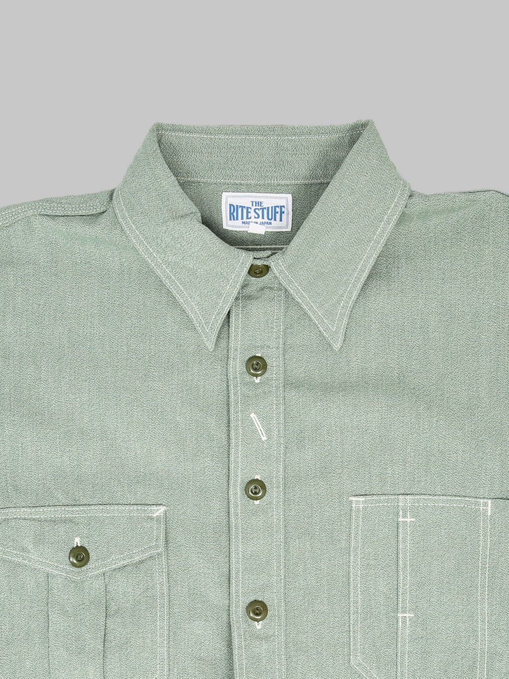 The Rite Stuff Railhead Engineer Selvedge Salt & Pepper Work Shirt Sage Green