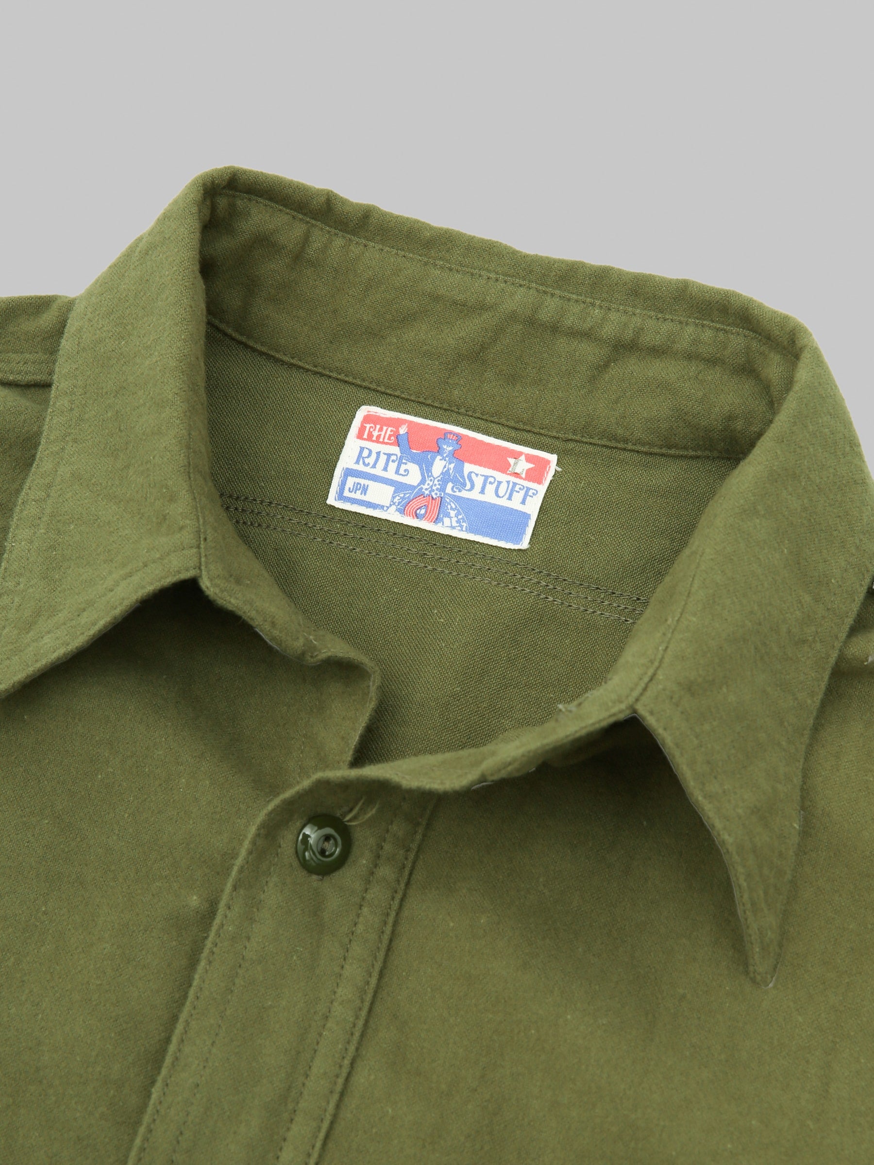 The Rite Stuff Uncle Sam Brushed Chamois Flannel Cigarette Pocket Work Shirt Olive Drab