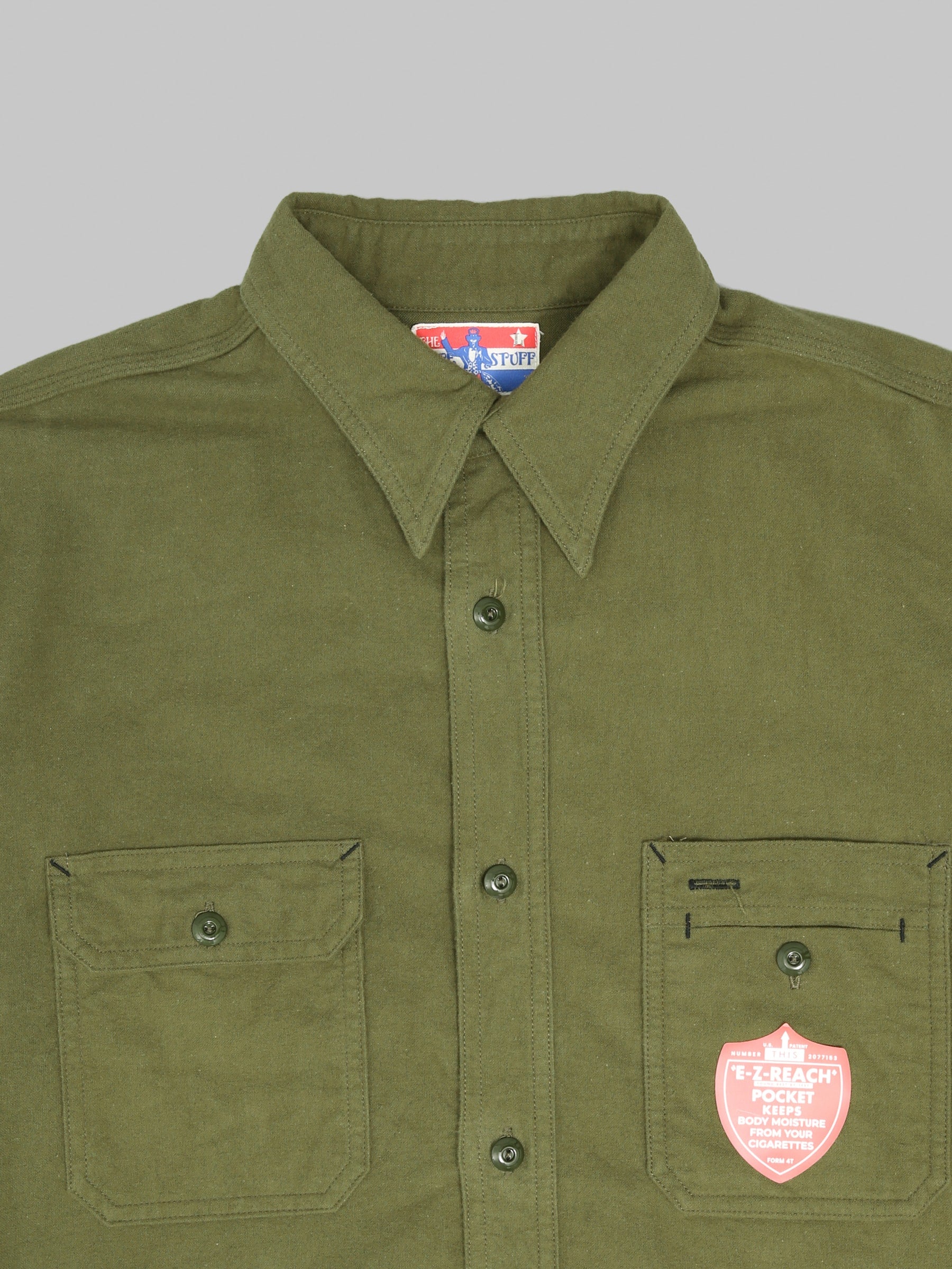 The Rite Stuff Uncle Sam Brushed Chamois Flannel Cigarette Pocket Work Shirt Olive Drab