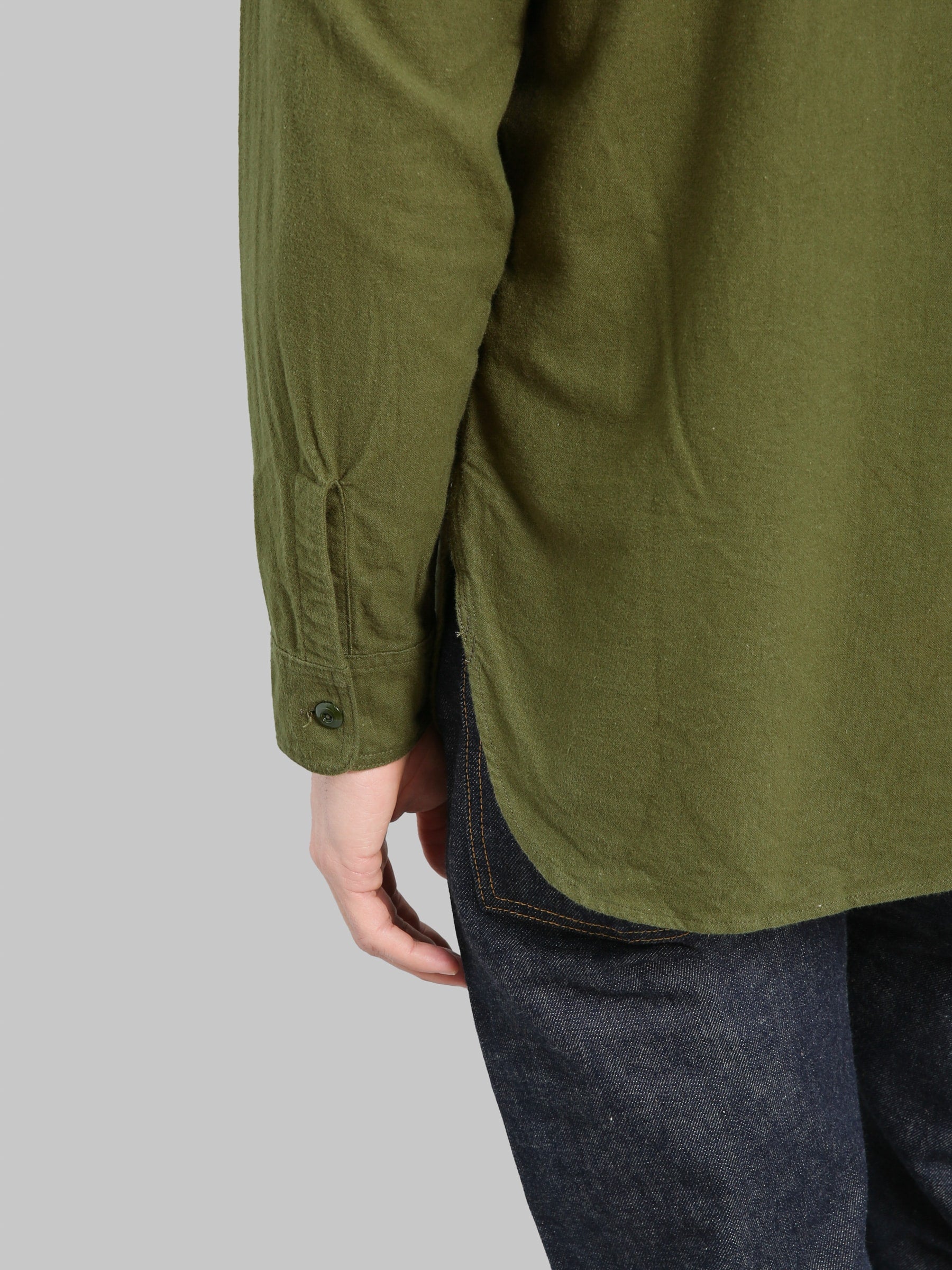 The Rite Stuff Uncle Sam Brushed Chamois Flannel Cigarette Pocket Work Shirt Olive Drab