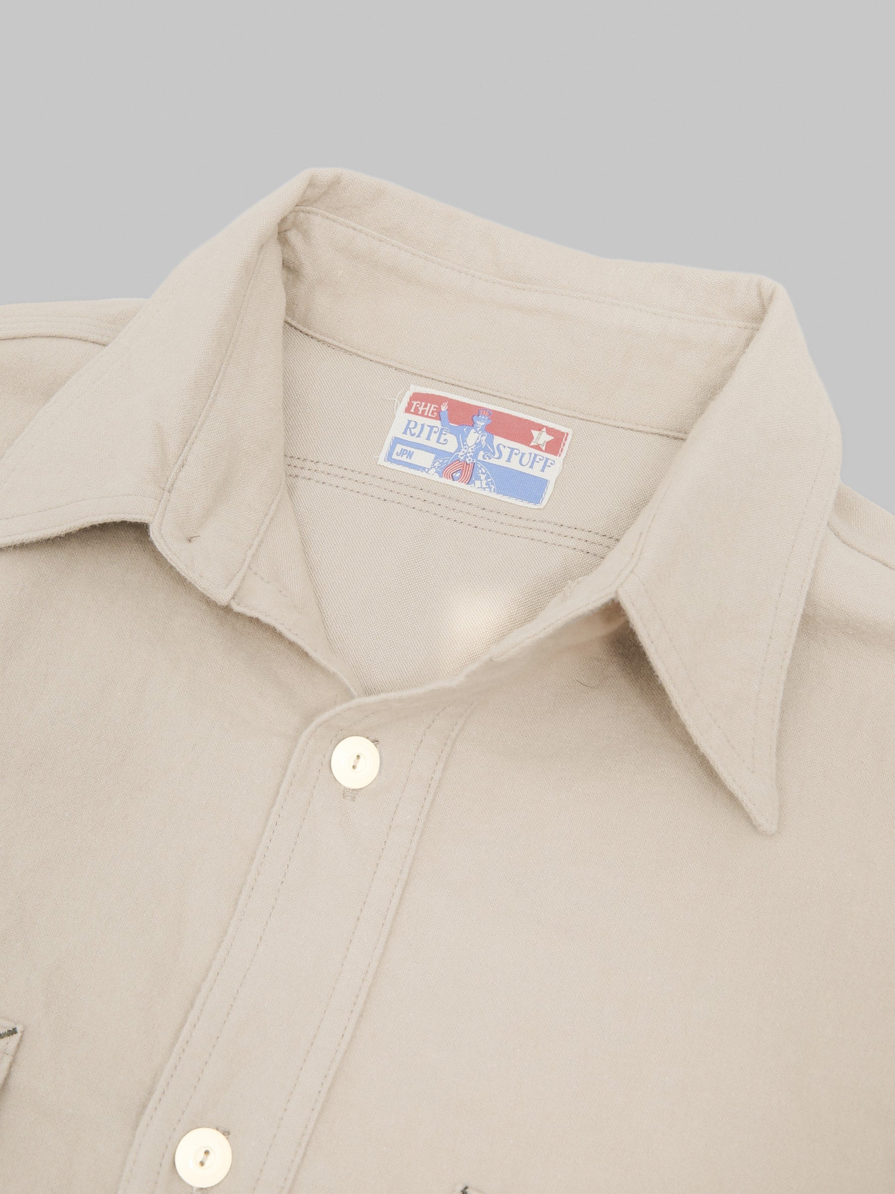 The Rite Stuff Uncle Sam Brushed Chamois Flannel Cigarette Pocket Work Shirt Sand Grey