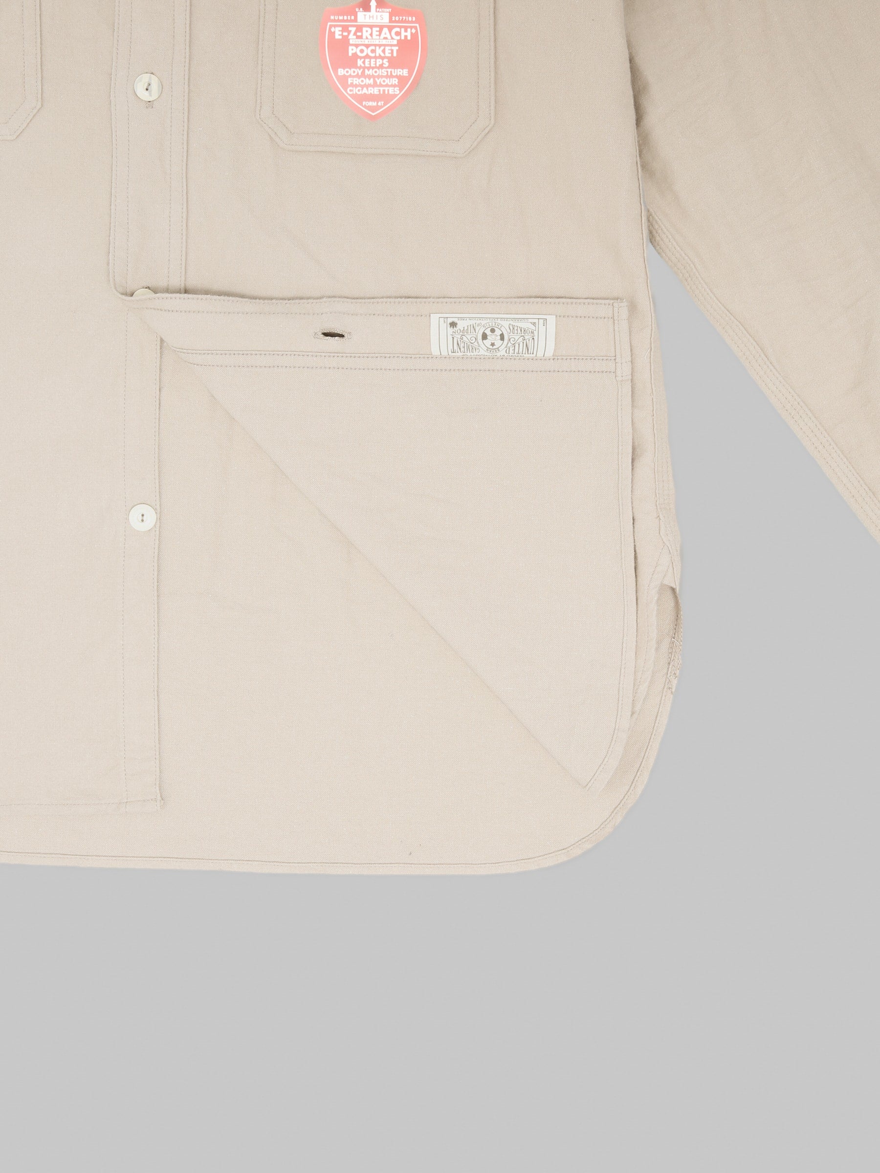 The Rite Stuff Uncle Sam Brushed Chamois Flannel Cigarette Pocket Work Shirt Sand Grey