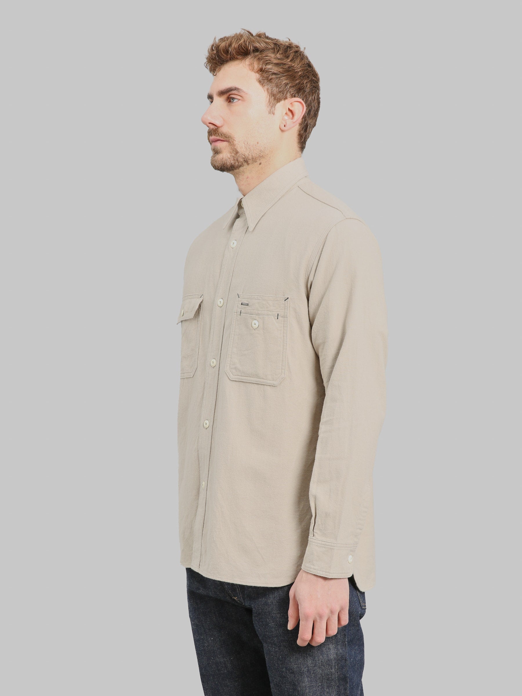 The Rite Stuff Uncle Sam Brushed Chamois Flannel Cigarette Pocket Work Shirt Sand Grey
