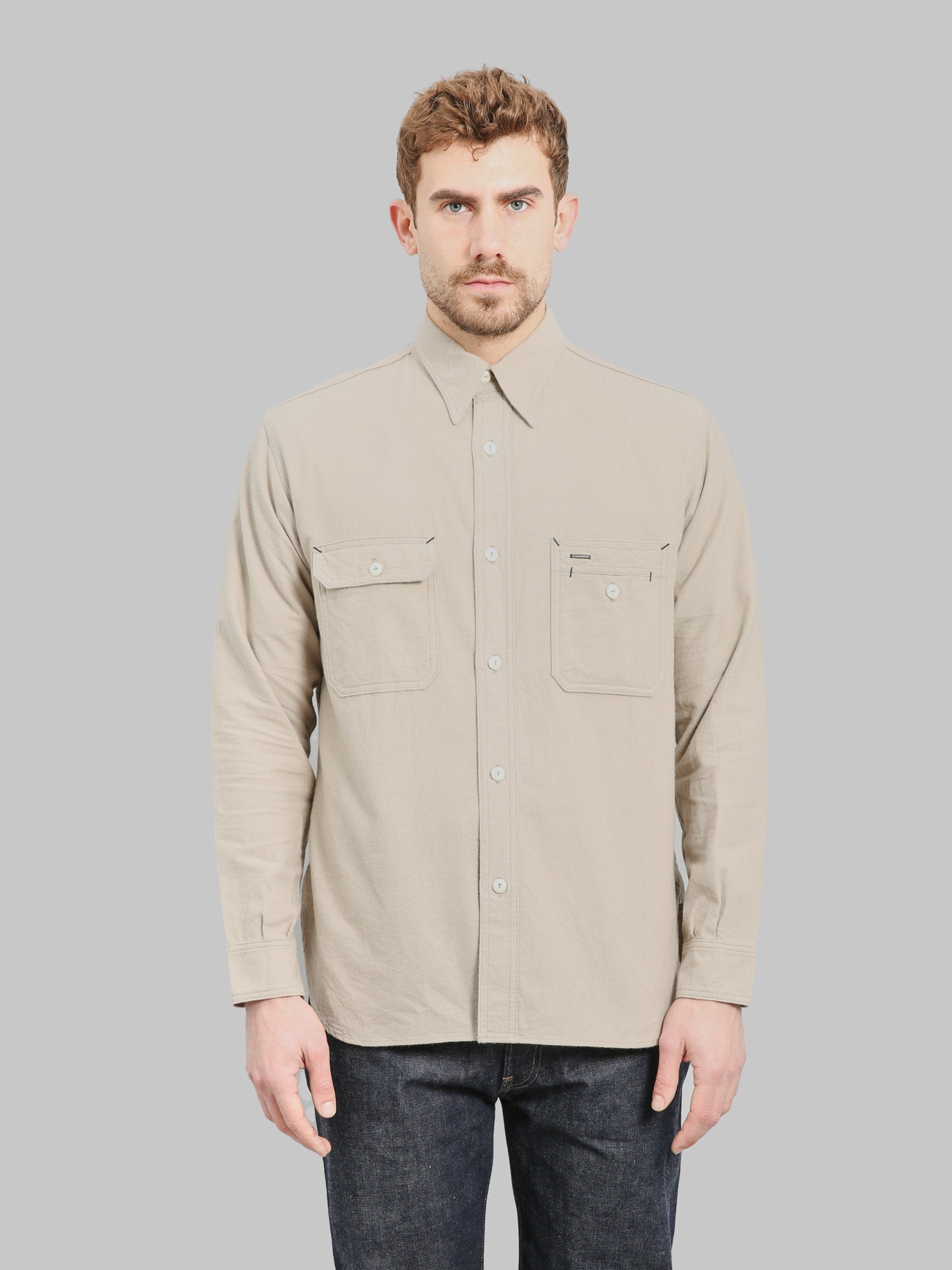 The Rite Stuff Uncle Sam Brushed Chamois Flannel Cigarette Pocket Work Shirt Sand Grey