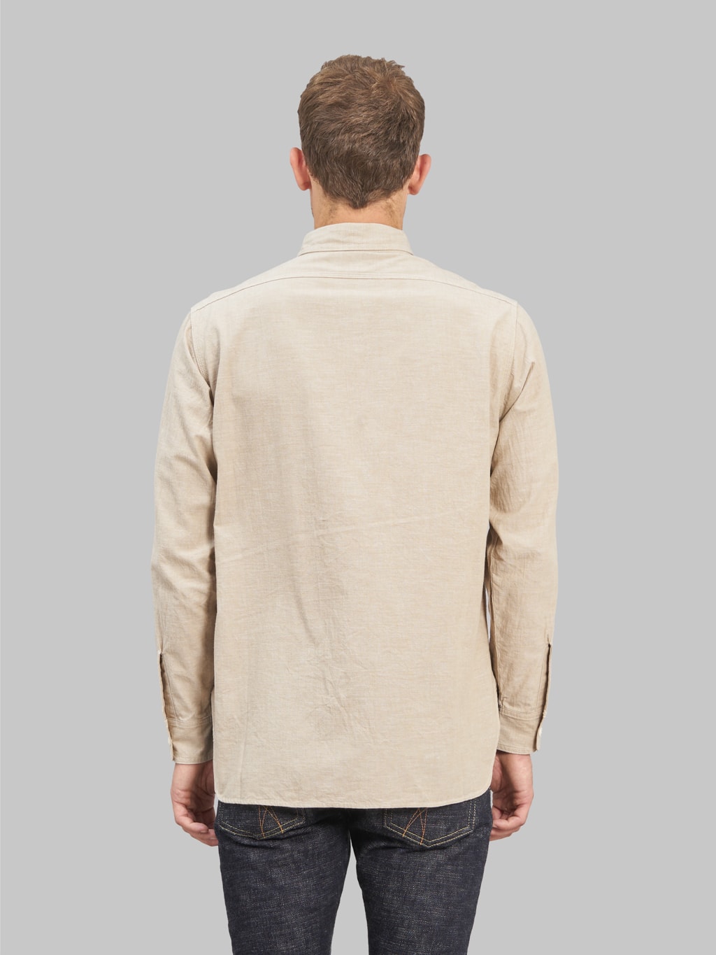 the rite stuff uncle sam selvedge chambray work shirt tan back fit