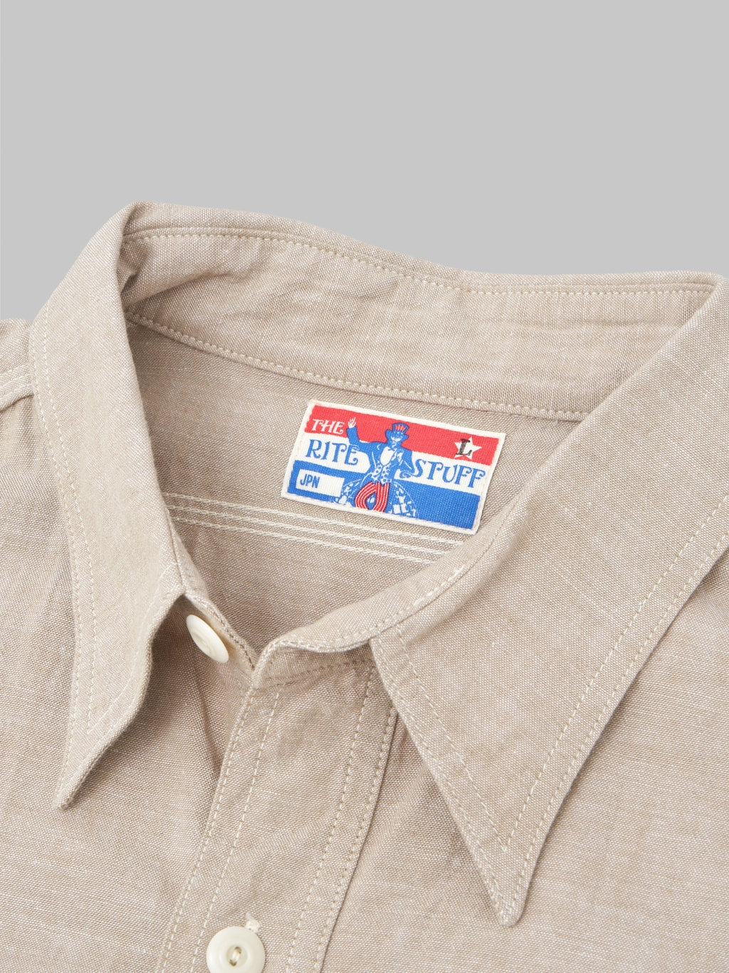 the rite stuff uncle sam selvedge chambray work shirt tan interior label