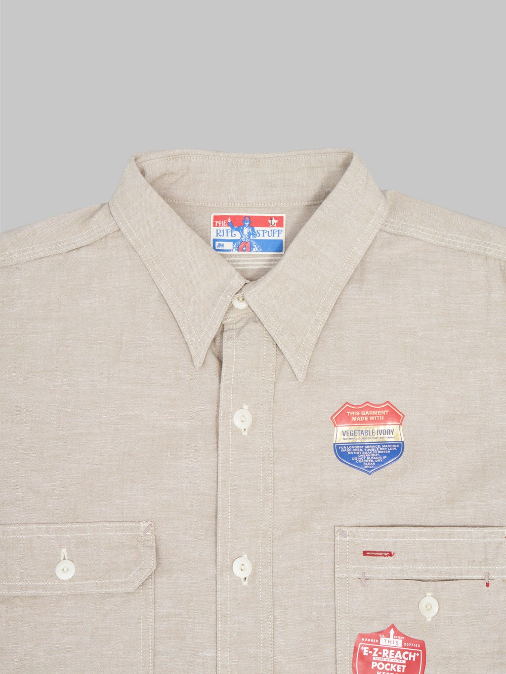 the rite stuff uncle sam selvedge chambray work shirt tan details